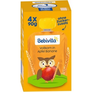 Bebevita Плодова закуска Bebivita - Пълнозърнеста шпелта с ябълка и банан, 90 g (19109)