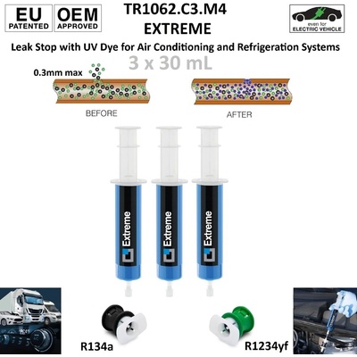 Errecom - Италия EXTREME 3 x 30ml R134a и R1234yf - препарат за спиране на течове в A/C системи с 2 адаптера ; ERRECOM TR1062. C3. M4