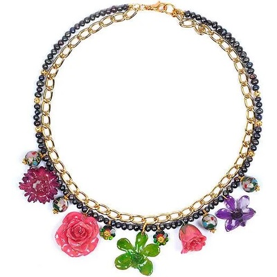 Dannyra Колие с естествени цветя, перли, мъниста клоазоне и кристали Swarovski Silvana’s Spring In Pink Dannyra Jewels