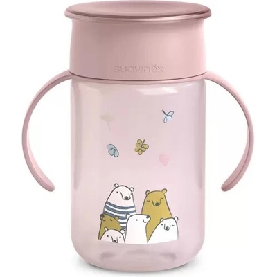 Suavinex Bear 360° hrneček na učení 340 ml růžová