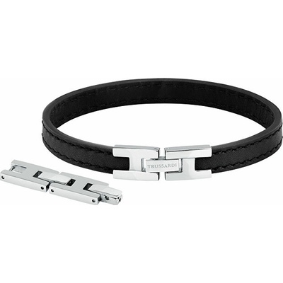 Trussardi Módny čierny kožený náramok T-Leather TJAXV20