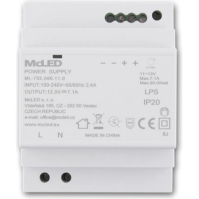 MCLED Napaječ LED 12VDC/7,1A pro LED pásky 90W, na DIN lištu, IP20 ML-732.080.11.0