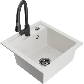Mexen Vito гранитна мивка с 1 камера с кухненски смесител Elia, бял - 6503-20-670101-70 (6503-20-670101-70)