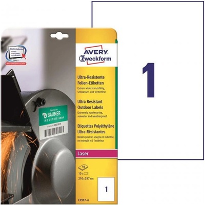 Avery-Zweckform L7917-10 210 x 297 mm polyethilenová fólie biela 10 ks trvalé Fóliové etikety laser, kópie; L7917-10