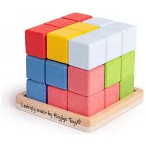 Bigjigs Toys - Логически дървен пъзел - Цветен куб (33020-1)