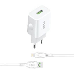 S-Link Мрежово зарядно устройство S-Link - AND-EC14B Lightning (1бр. USB, 5V/1A, 5W, Lightning-USB 100cm кабел за данни+зареждане, бял) 36832 (36832)