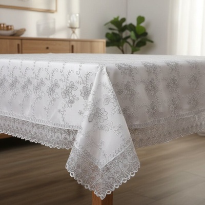 Луксозна покривка със сребърна бродерия