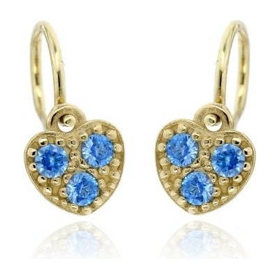Zlatnictví U Kostela zlaté dětské náušnice modrá srdíčka 468M
