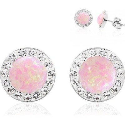 JSB Stříbrné pecky s růžovým opálem a krystaly Swarovski Elements Rose Opal 15053