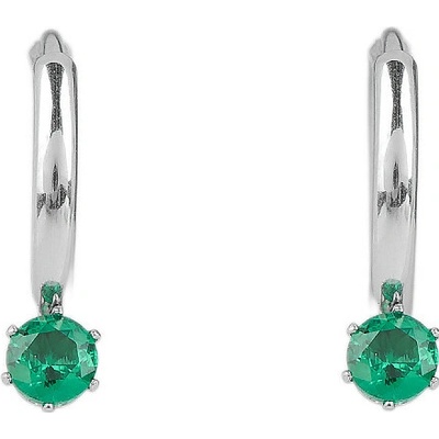 Náušnice z nerezové oceli kroužky s broušeným kamínkem emerald 1 pár