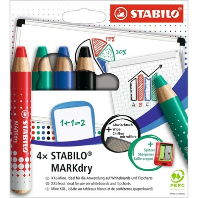 Stabilo Křídy Stabilo MARKdry (+ ořezávátko a hadřík) 4 barvy