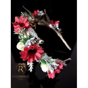 Image 1 of Radi handmade Диадема с изкуствени винени маргаритки и сребристи листа (567)
