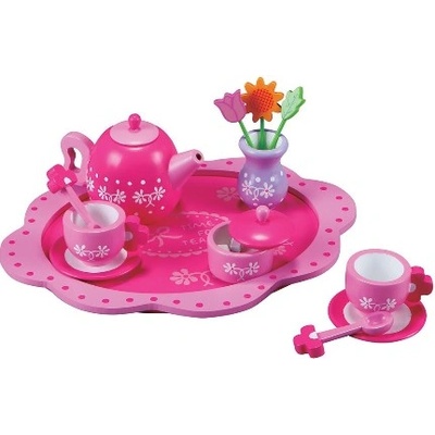 Lelin toys - Дървен сервиз за чай - Цветя