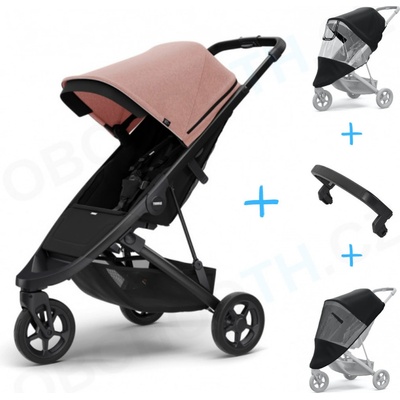 Thule set 4v1 Spring Black / Misty Rose Melange 2024 + pláštenka + ochranná sieť + madlo