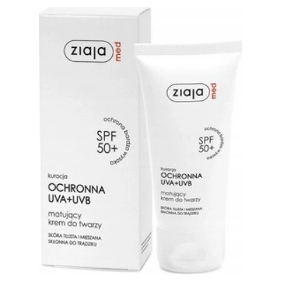 Ziaja Med Protecting UVA + UVB zmatňujúci opaľovací krém na tvár SPF50+ 50 ml