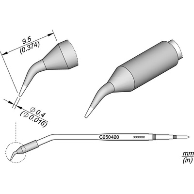 JBC C250420 – zahnutý kuželový pájecí hrot Ø 0,4 mm