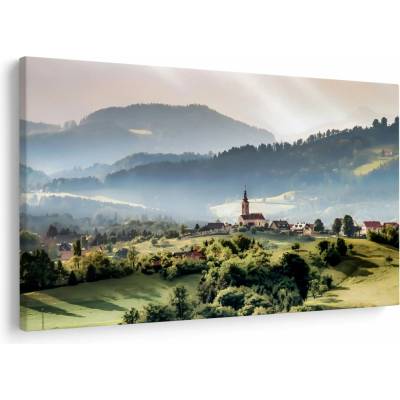 Obraz - vesnička v mlze, jednodílný 90x60 cm