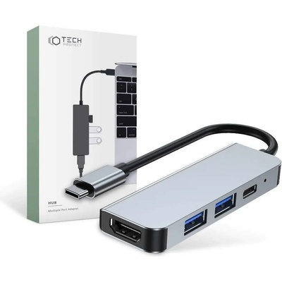 Tech-Protect USB-C Hub 4in1 v2 - USB-C хъб за свързване на допълнителна периферия за компютри и лаптопи с USB-C порт (тъмносив)