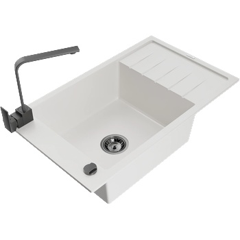 Mexen Elias мивка от гранит с 1 отделение, отцедник и кухненски смесител Rita, бял - 6511-20-670300-70 (6511-20-670300-70)