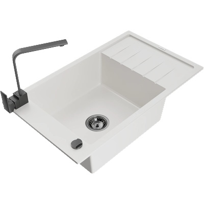 Mexen Elias мивка от гранит с 1 отделение, отцедник и кухненски смесител Rita, бял - 6511-20-670300-70 (6511-20-670300-70)