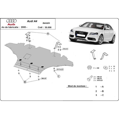 Scut Motor - Румъния Метална кора под двигател audi a4 (8k2, b8) от 2007 до 2012 (73859)