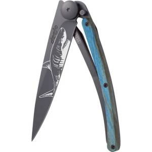DEEJO 1gb158 tattoo black blue beech / Ултралеко джобно ножче с дръжка от синьо буково дърво (1gb158)