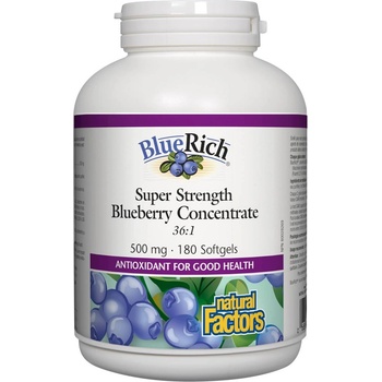 Natural Factors BlueRich Blueberry Concentrate, 500 mg, 180 софтгел капсули, Natural Factors