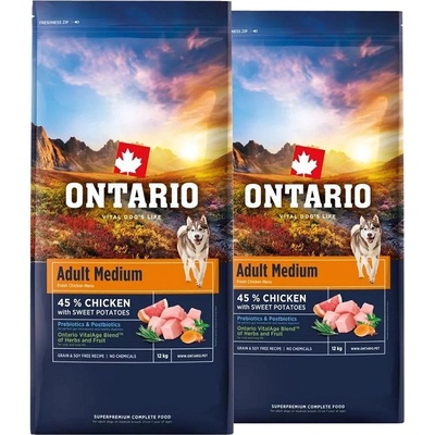 ONTARIO Възрастни Средни Пилешко и Сладки Картофи 2 x 12 кг