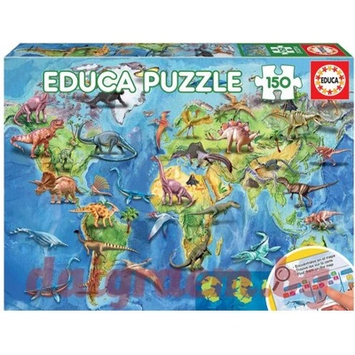 Educa Пъзел educa 18997 - 150 части - Карта на света с динозаври (edu18997)