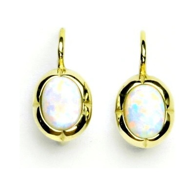 Čištín Zlaté náušnice, žluté zlato, bílý syntetický opál, NK 1374
