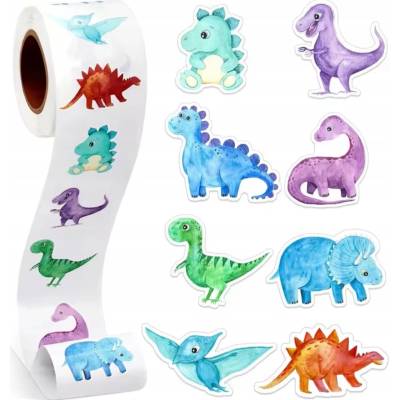 Nálepky na rolke 500 ks dinosaury farebné mix pre deti učenie odmena