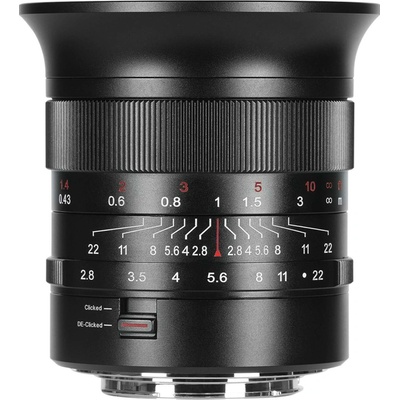 7Artisans 14mm f2.8 širokoúhlý Full Frame objektiv (L-mount) 14F28B-L Clicked / De-Clicked prstenec