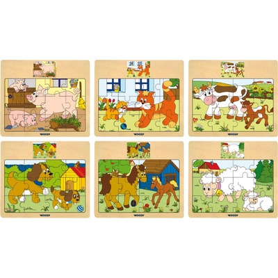 Woody Puzzle na doske Mašinka zvieratá s mláďatami prase