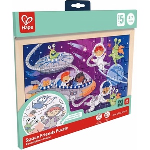 Hape Дървен пъзел Hape International - Космически приятели (H1644) - baby