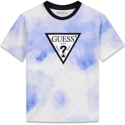 GUESS Тениска за момче в бяло и светло синьо и тъмносиньо лого Guess
