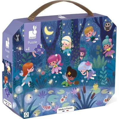 Janod Детски пъзел в куфарче Janod - Феи и лилии, 36 части (J02649)
