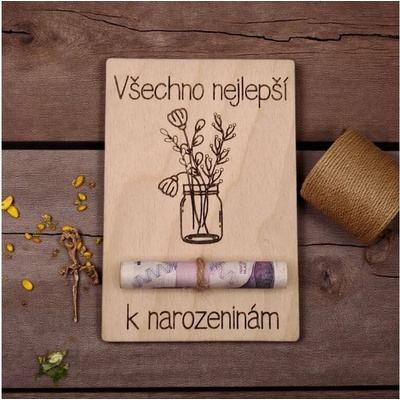 Dekorace z Řečice Dřevěné přání k narozeninám květiny 2
