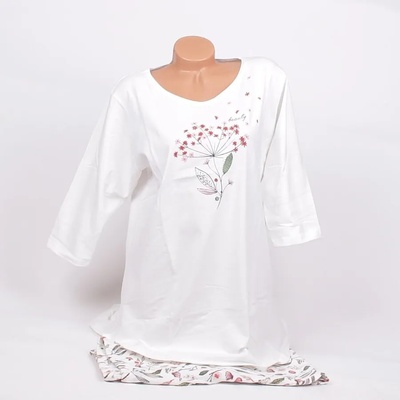 Бяла макси дамска пижама с глухарче