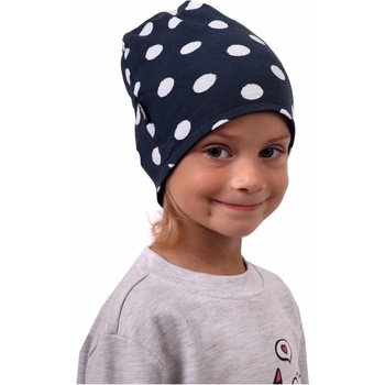 detská bavlnená čiapka obojstranná čierna+modrá s bodkami