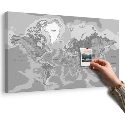 Obraz na korku klasická mapa světa v černobílém provedení - 90x60 metallic