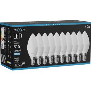 Mexen Nova 10x LED крушка E14, C37, 3W, Студена - 6500K, 315 lm - L102-E14-0365-01x10 (L102-E14-0365-01x10)