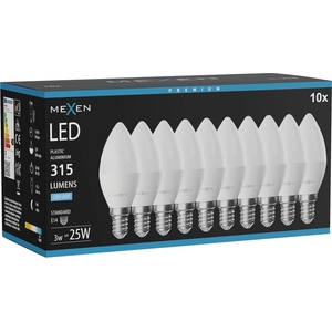 Mexen Nova 10x LED крушка E14, C37, 3W, Студена - 6500K, 315 lm - L102-E14-0365-01x10 (L102-E14-0365-01x10)