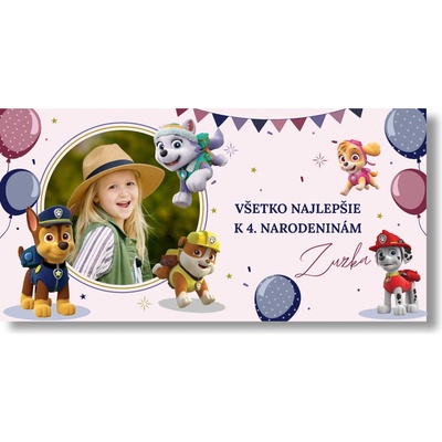 Personal Narodeninový banner s fotkou - Paw Patrol Girl Rozmer banner: 130 x 65 cm