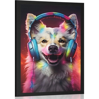 Plakát pes se sluchátky - 60x90 silver