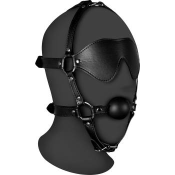 Image 1 of Ouch! Xtreme Blindfolded Head Harness with Solid Ball Gag Black
