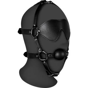 Ouch! Xtreme Blindfolded Head Harness with Solid Ball Gag Black