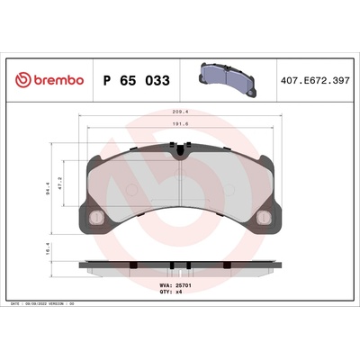 Sada brzdových platničiek, vždy 4 kusy v sade BREMBO P 65 033 (P65033)