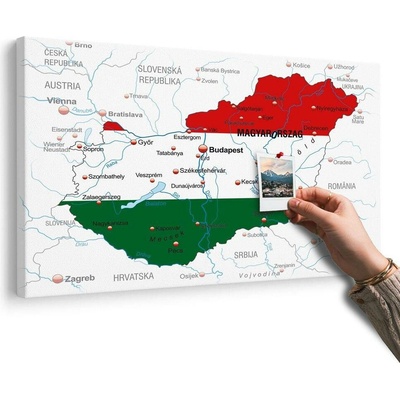 Obraz na korku mapa Maďarska vo farbe vlajky - 90x60 smiley