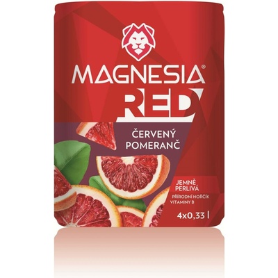 Magnesia Red ochucená minerální voda Červený pomeranč 4 x 0,33 l
