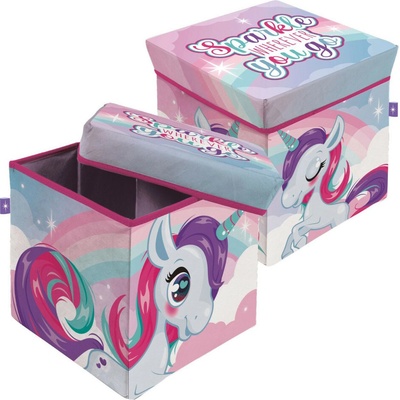 Arditex Taburet UNICORN - JEDNOROŽEC Sparkle duhový 30×30×30 cm